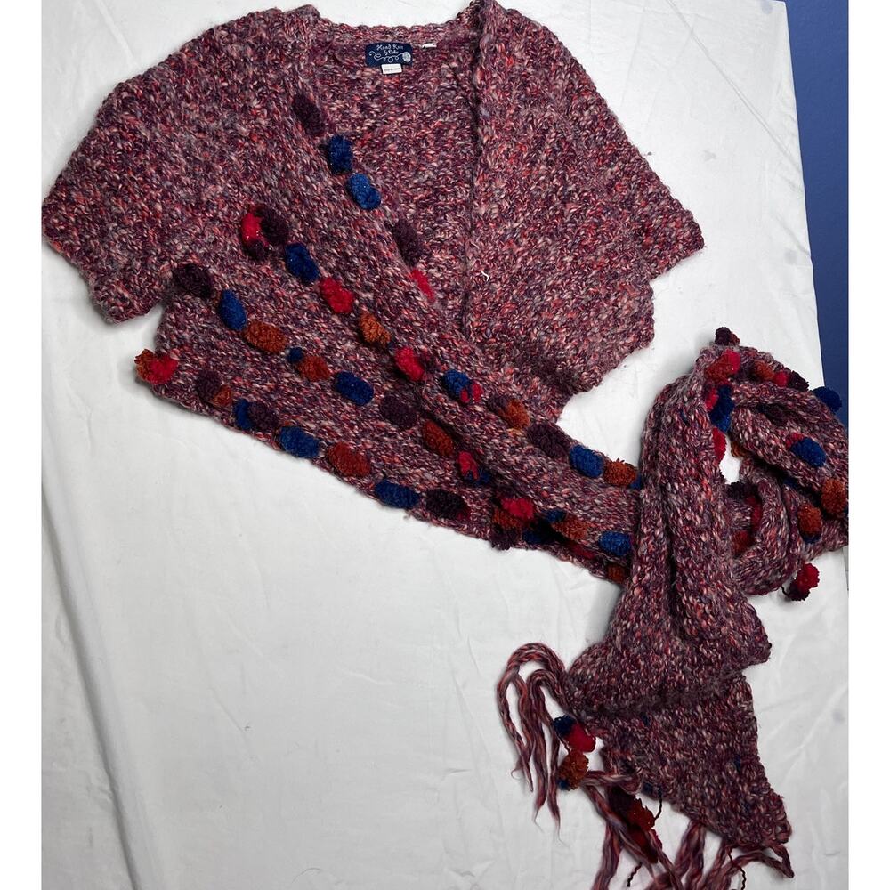 Handknit by Dollie Cropped Handknit Pom Wrap Cardigan Size XS/S ANTHROPOLOGIE - Picture 4 of 9